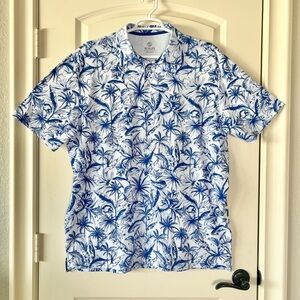 Scales gear Blue and White off shore fish tropical print golf polo shirt 2XL